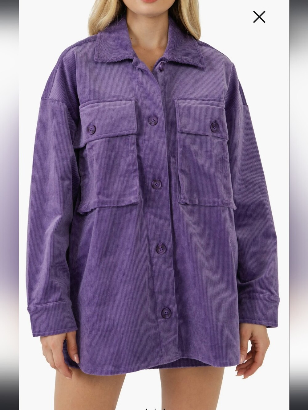 Grey Lab Purple Corduroy Oversized Button-Up Jacket NWT